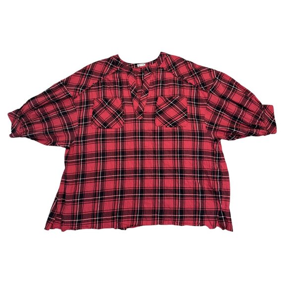 Intimately Free People Not Your Boyfriend's Oversized Red Plaid Tunic Top Size M - Picture 12 of 13